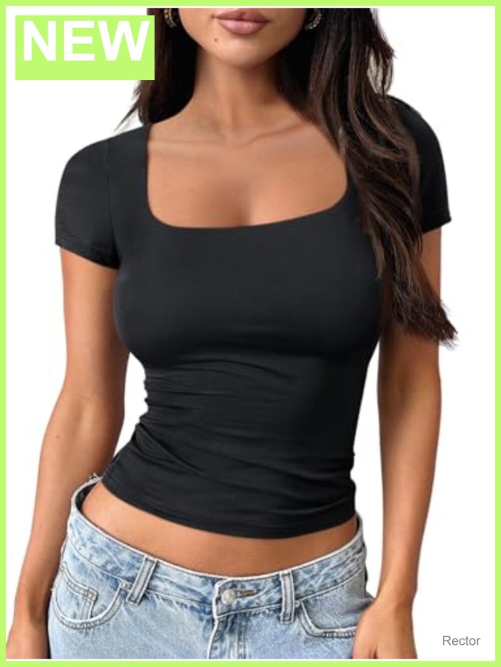 Double Lined Square Neck Short Sleeve Crop Top Y2K Slim Fit Summer